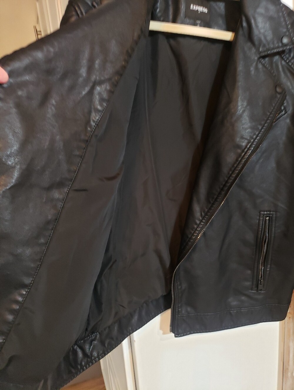 Express Men Large Leather Moto Jacket Asymmetrical Zipper - Picture 6 of 6